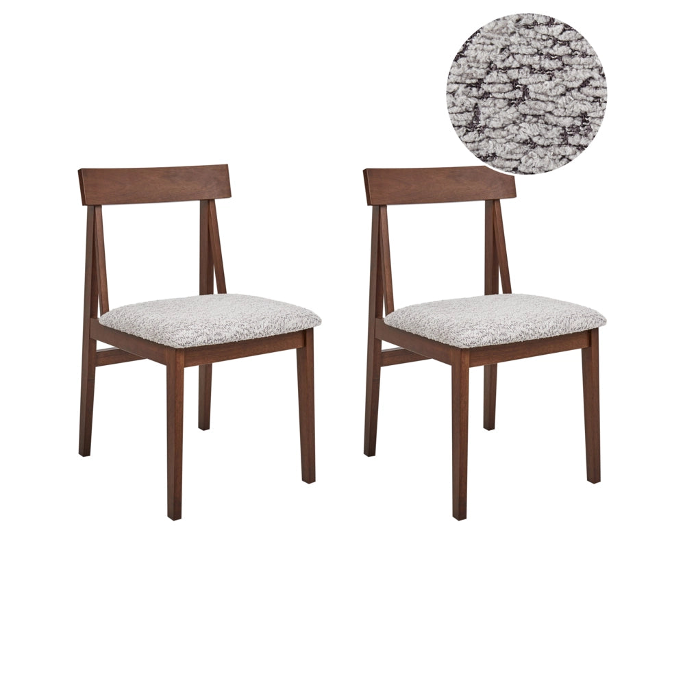 Set di 2 sedie da pranzo Struttura in legno di gomma scuro Seduta in bouclé grigio Design retrò senza braccioli
