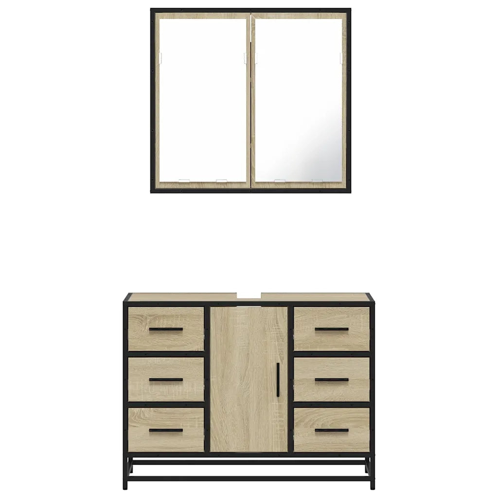 Set Mobili da Bagno 2 pz Rovere Sonoma in Legno Multistrato