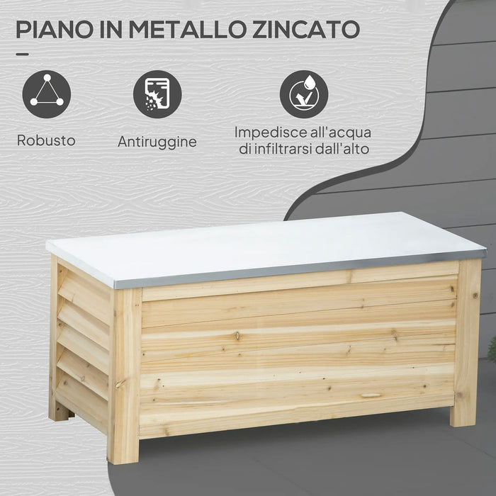 Baule da Esterno 110x50x50 cm Capacità da 155L con Coperchio e 2 Ammortizzatori in Metallo e Legno
