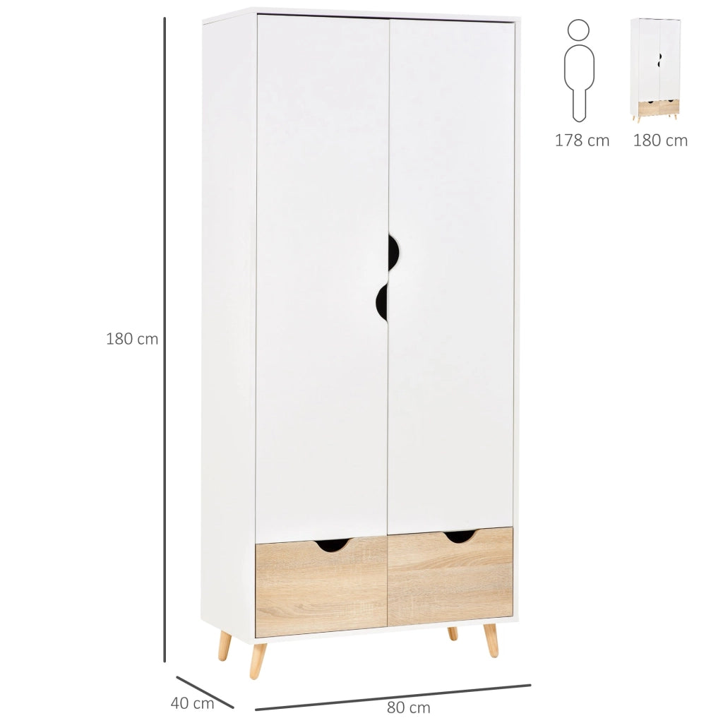 Armadio Guardaroba 80x40x180 cm 2 Ante e 2 Cassetti  Bianco
