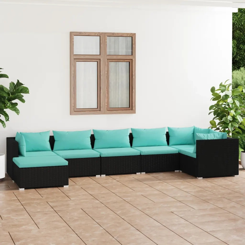 Set Divani da Giardino 7 pz con Cuscini in Polyrattan Nero 3101825