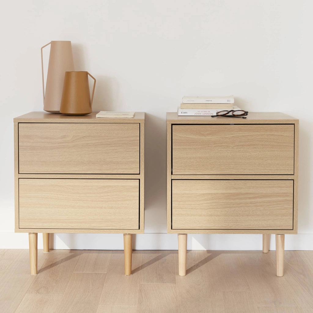 Set 2 comodini effetto legno naturale, marrone naturale