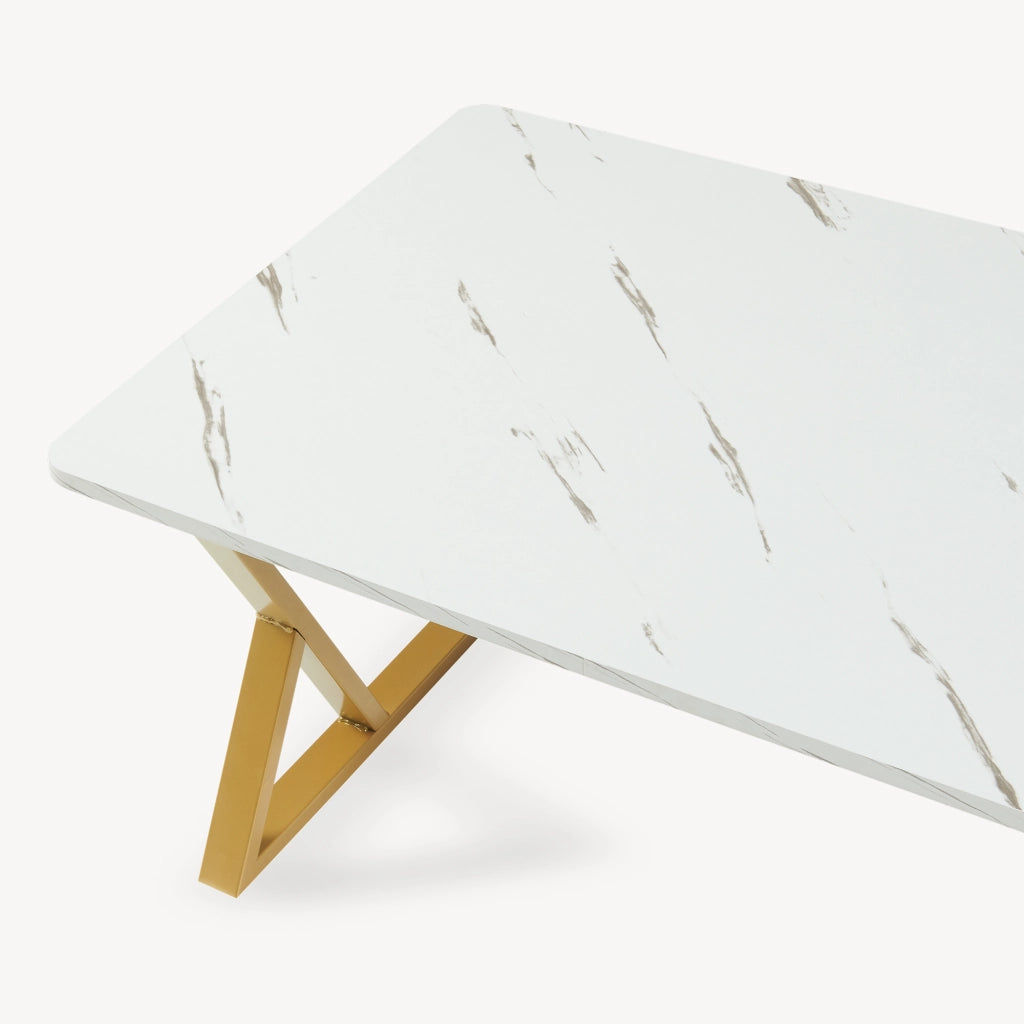 Tavolino da Caffè Nolu con Piano Rettangolare 120 x 60 x 46 cm - Effetto Marmo Bianco/Oro [en.casa]