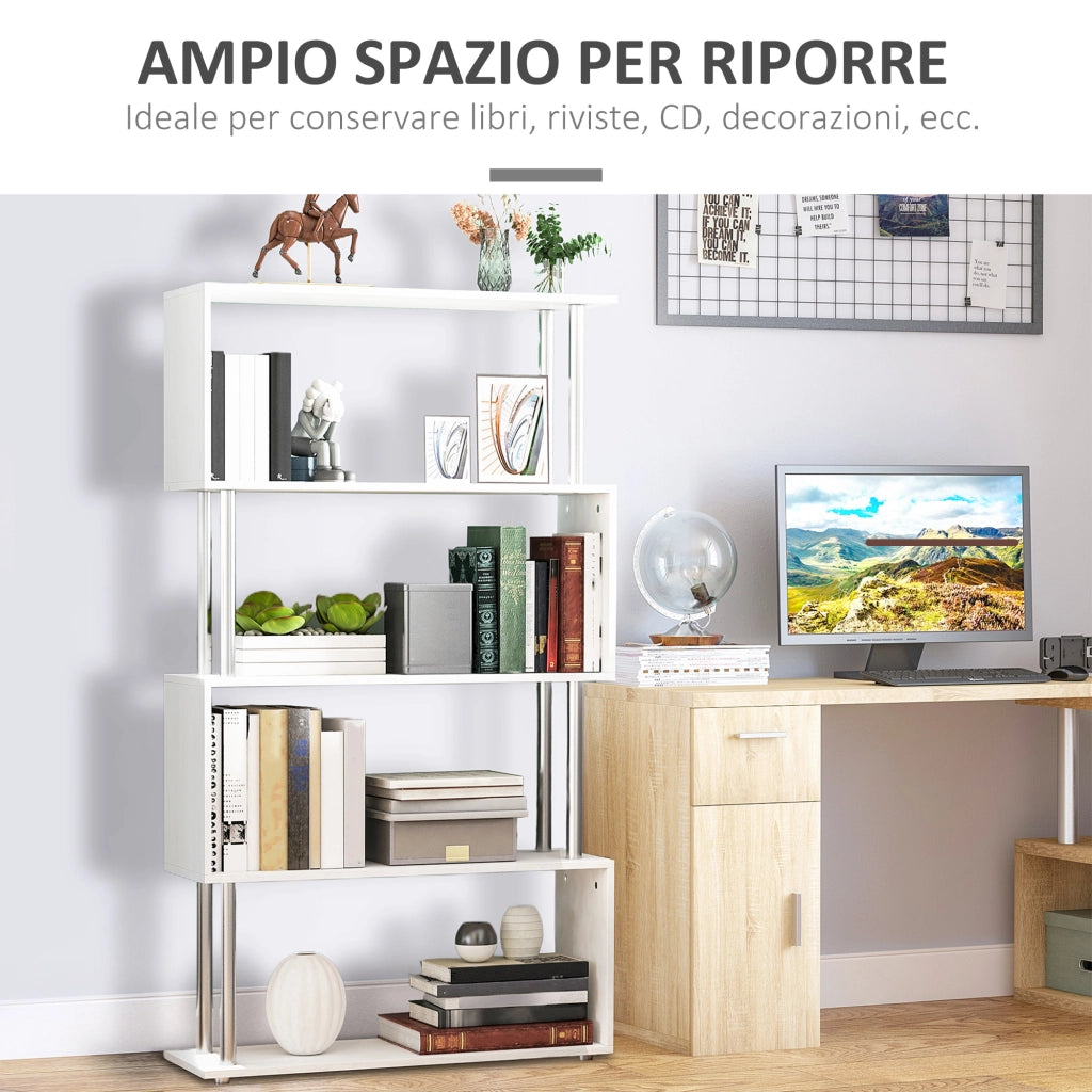 Libreria Scaffale Moderna 4 Ripiani in Legno e Metallo ¨C zephmum ¨C 80x30x145 Bianca