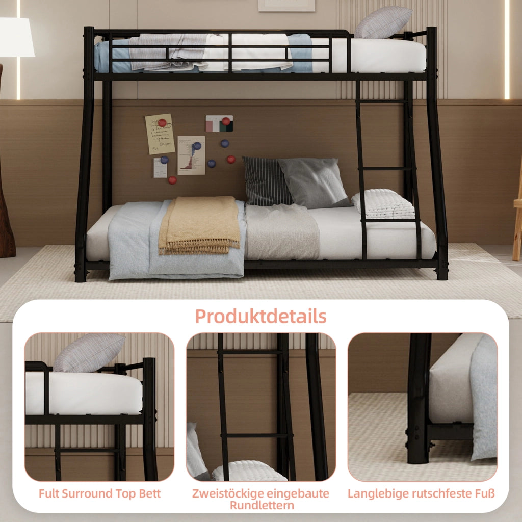 Letto a castello 90 × 190 cm et 140 × 190 cm con scala, parapetti alti, senza materasso, in metallo nero