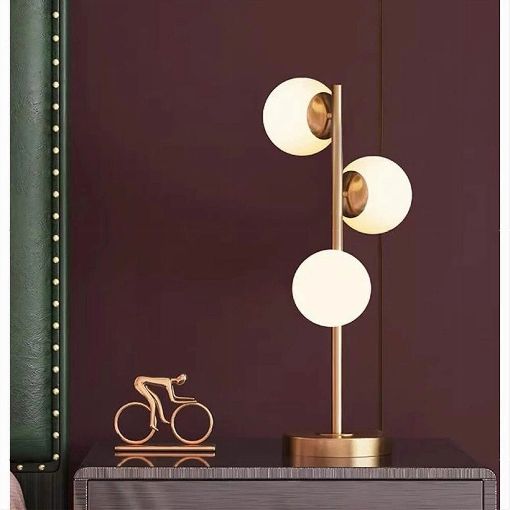 Trade Shop - Lampada Da Tavolo G9 Minimalista Bronzo Con 3 Sfere Piantana Terra Con Stelo D33 -