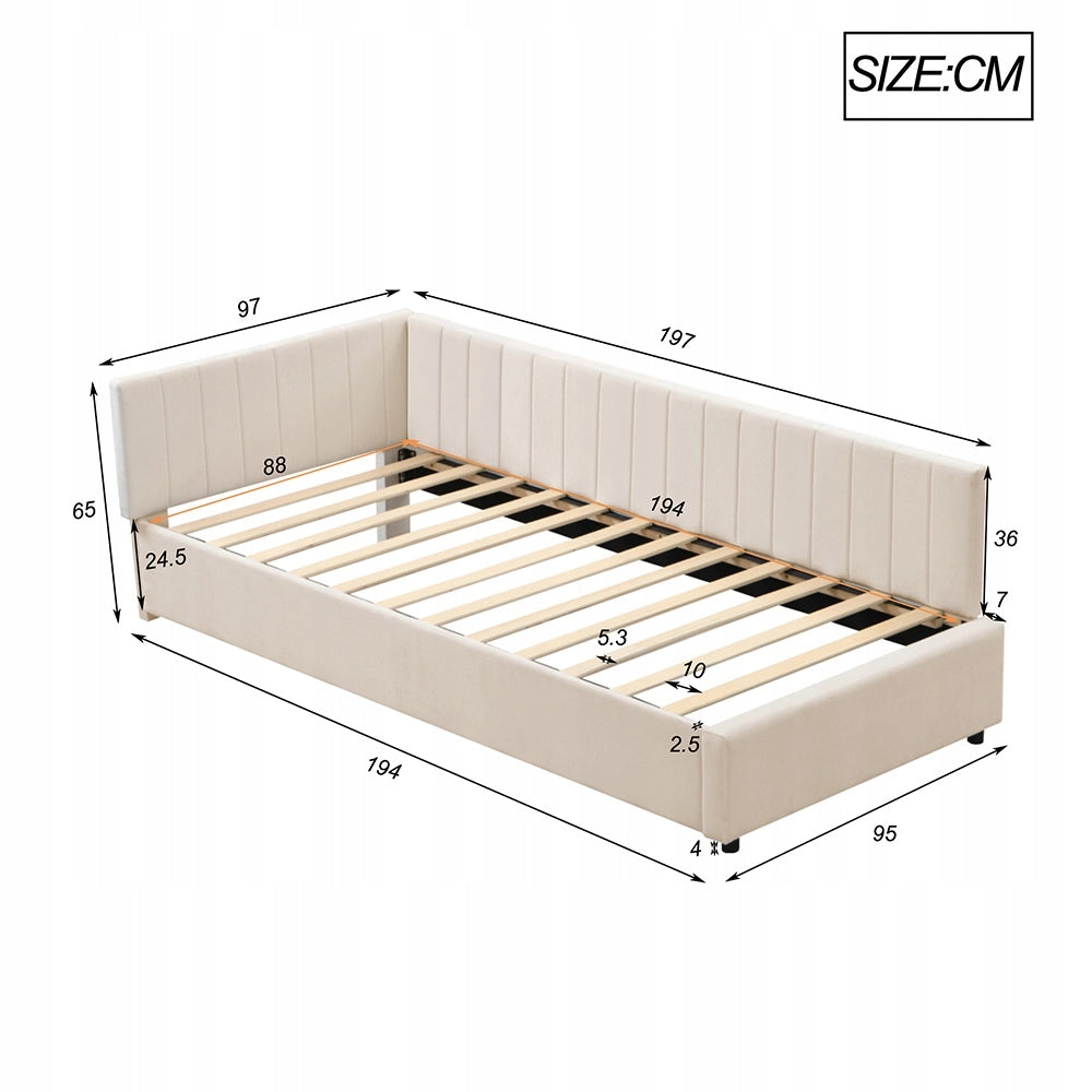 Letto imbottito 90x200 cm - Xylo - Velluto marrone chiaro con struttura a doghe