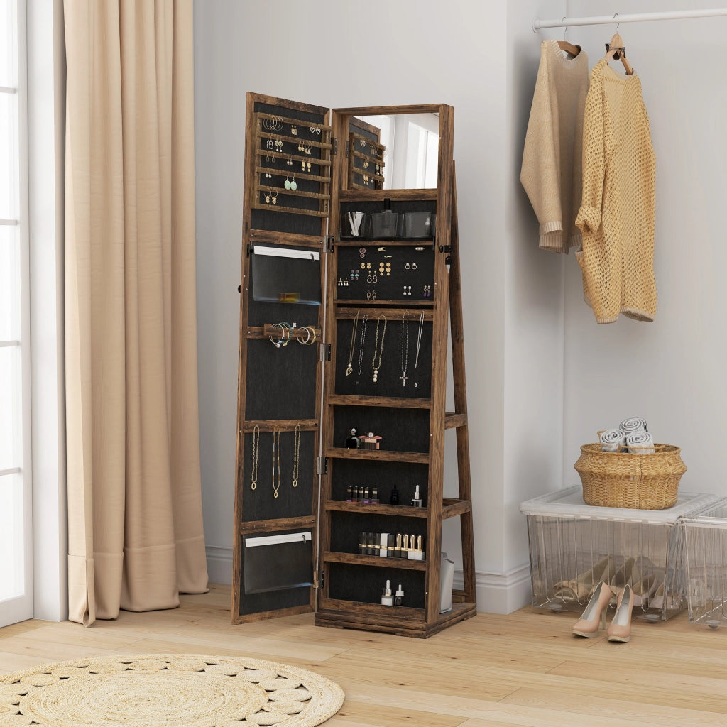 Armadio gioielli scorrevole con specchio ¨C zephmum ¨C marrone rustico 40x20x80