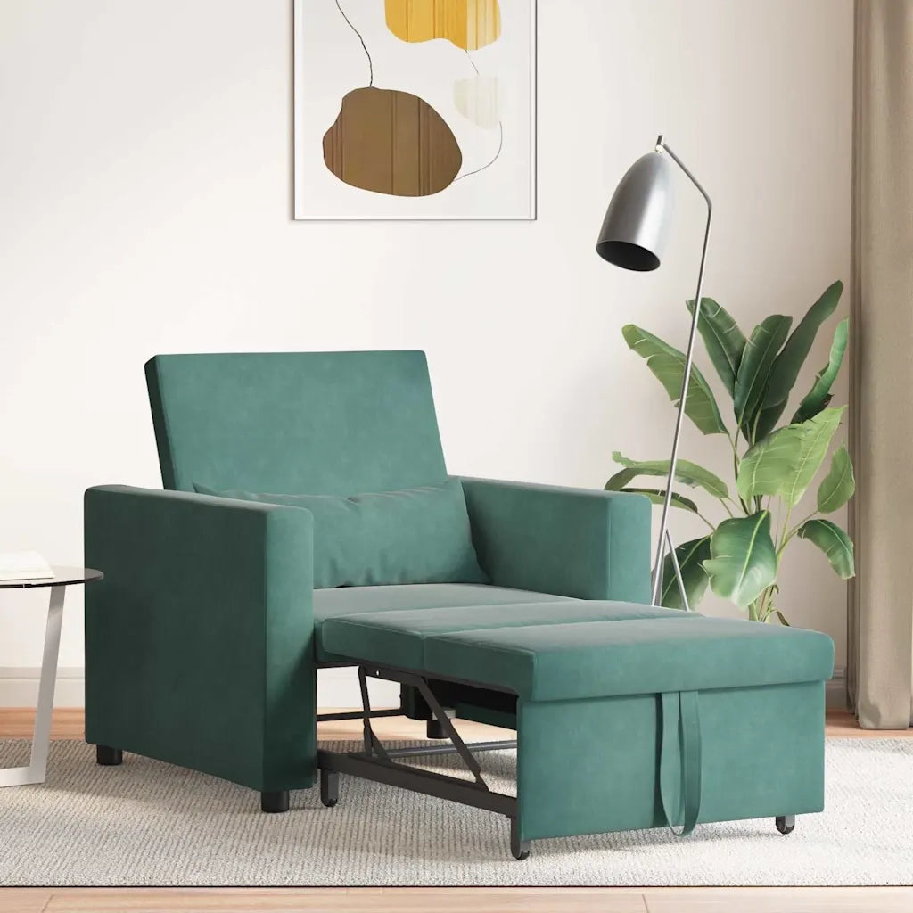 Divano letto | Sof¨¤ letto | Letto singolo estraibile singolo con ruote Verde scuro Velluto