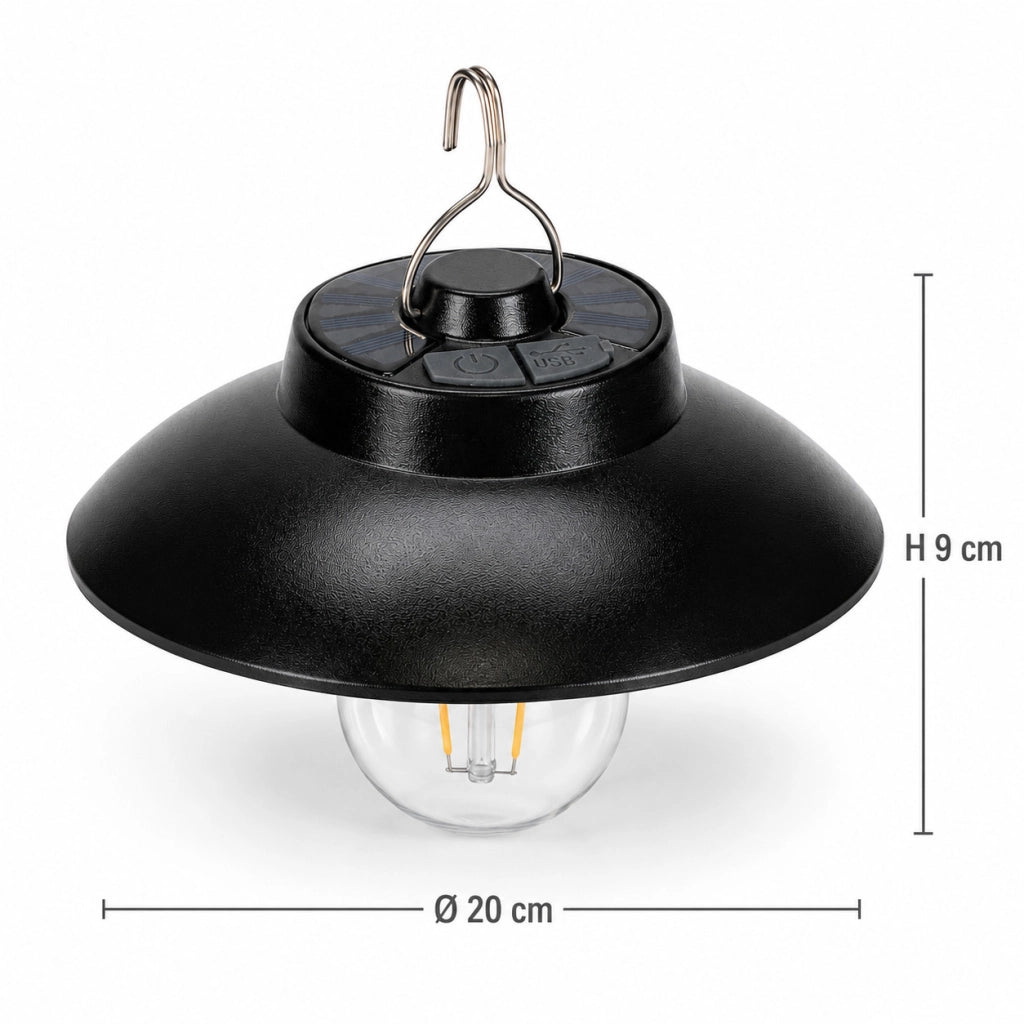 LAMPADA CAMPEGGIO LED RICARICABILE SOLARE CON GANCIO LUCE CALDA 3000K TE-B0627