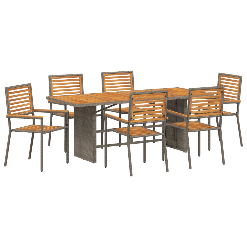 Set da Pranzo da Giardino in Polyrattan Grigio e Acacia 7 Pezzi