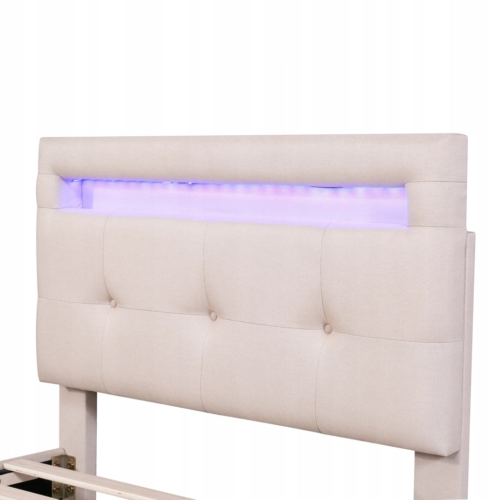 Letto 90x200 LED 2 cassetti beige per bambini - Xylo