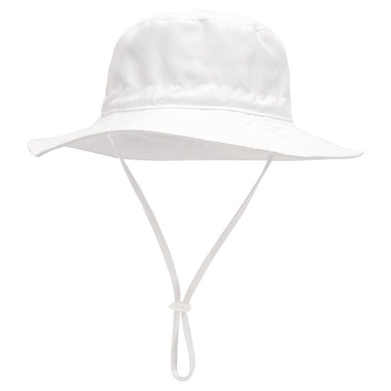 Zonnehoed e zonnebrille per bambino con protezione UV UPF 50+, cappello da mare per bambini con fascia regolabile e larga visiera, copricapo da spiaggia per bambini (S: 48-50cm) - Bianco