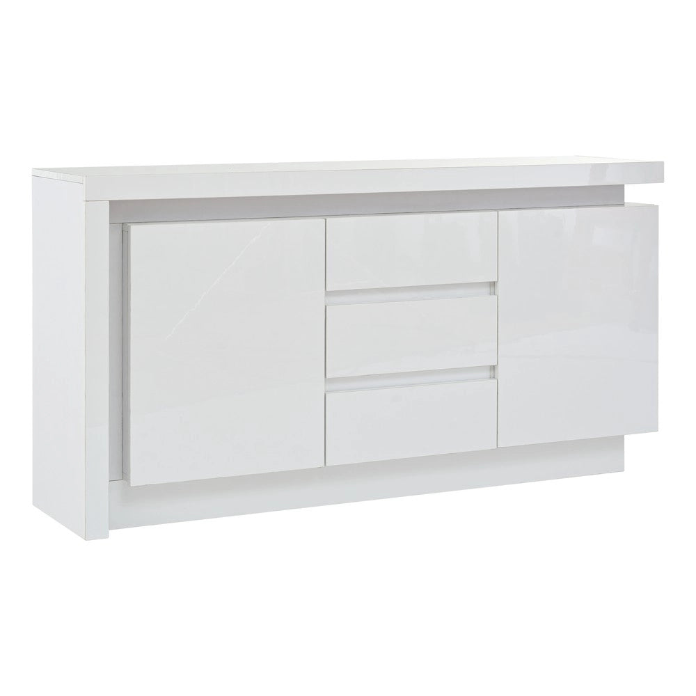 Cassettiera con Ante e LED ¨C MINIMAL ¨C Bianco Lucido, 3 Cassetti, 140x35x72