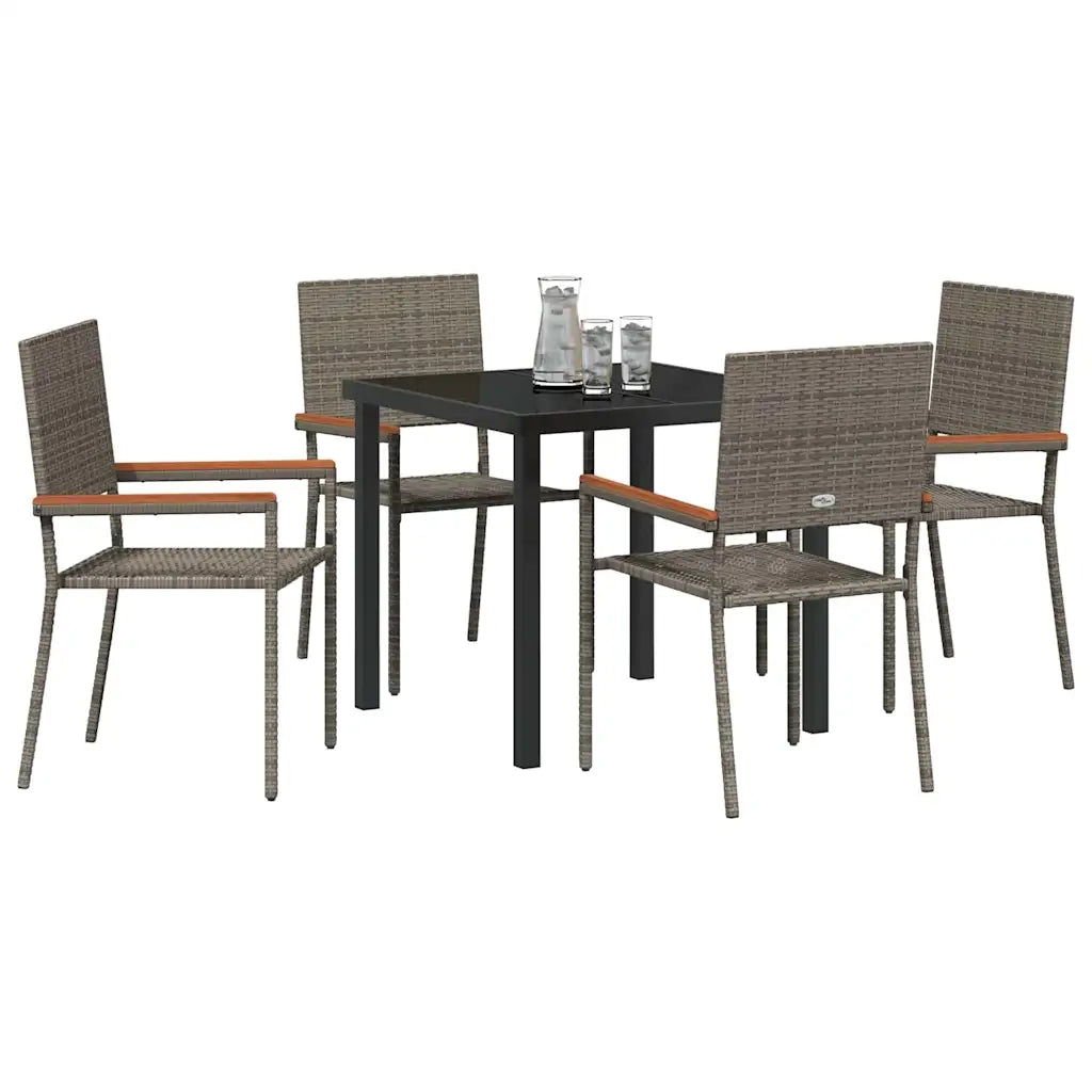 Set da Pranzo per Giardino con cuscino 5 pcs Grigio polyrattan