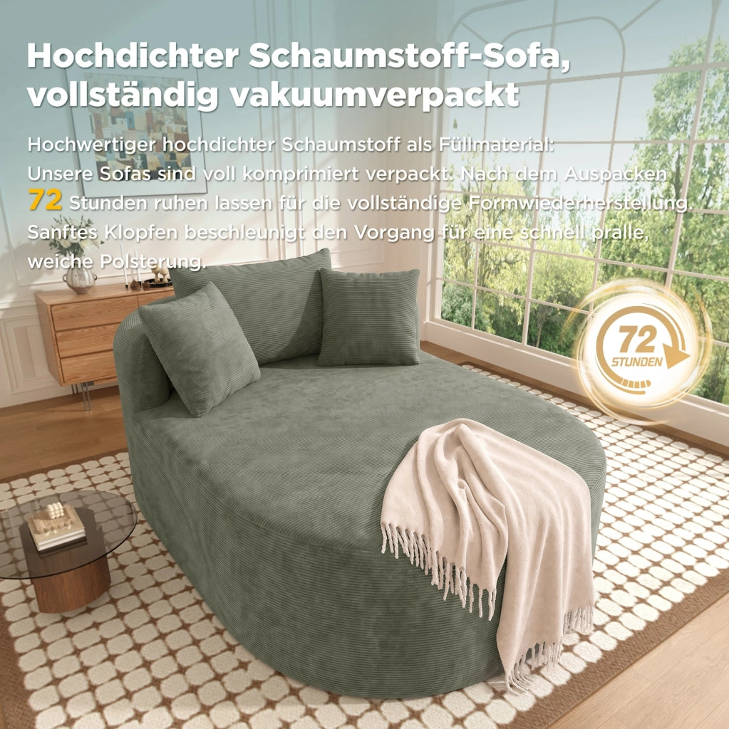 Poltrona relax ovale in tessuto corduroy verde, 170x112,5x83 cm