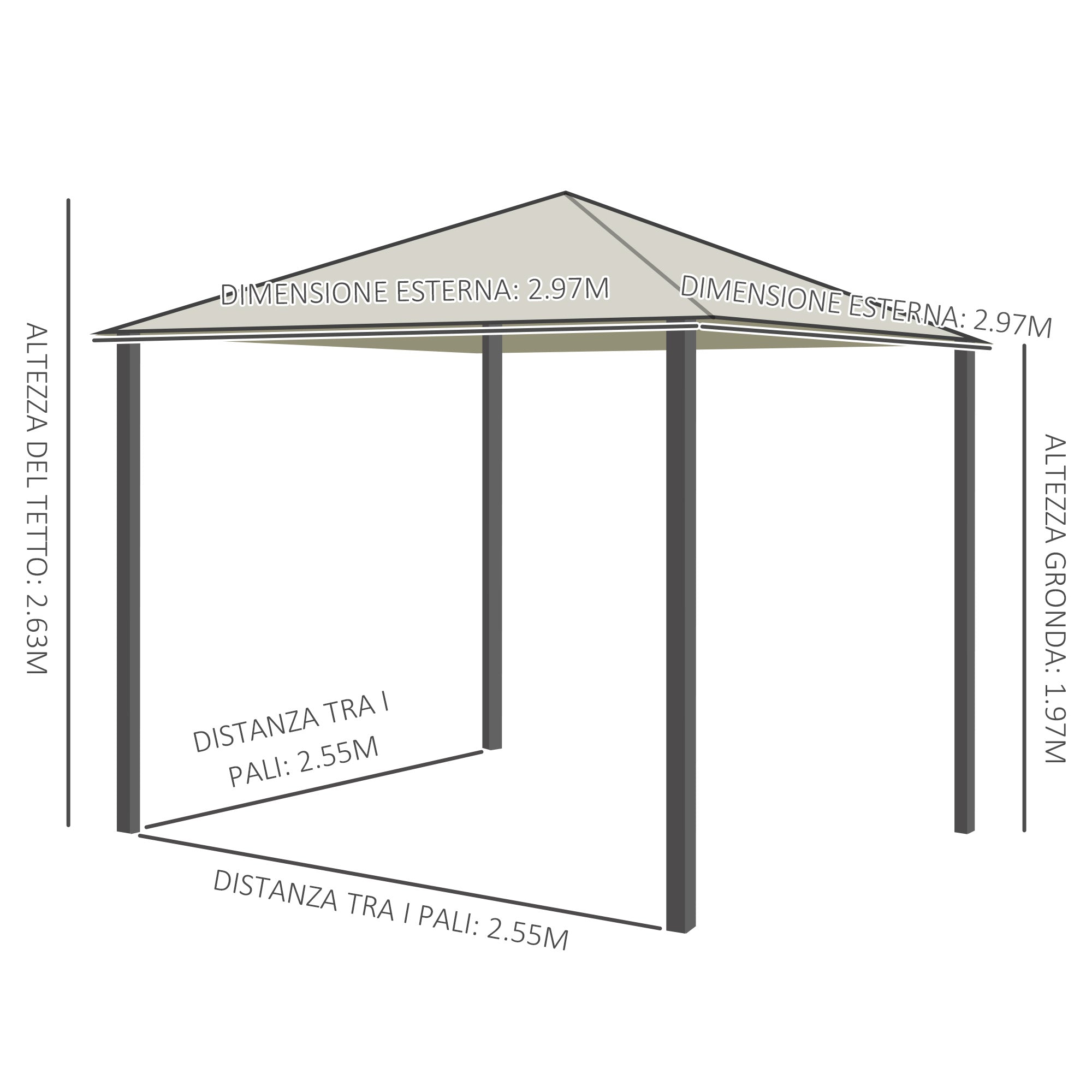 Gazebo da Giardino 3x3m in Metallo e Poliestere Bianco Crema