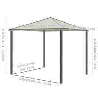 Gazebo da Giardino 3x3m in Metallo e Poliestere Bianco Crema