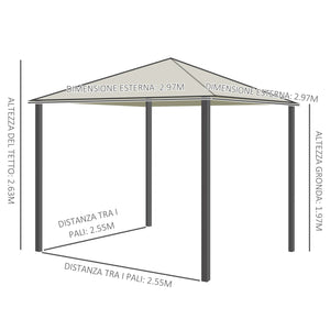 Gazebo da Giardino 3x3m in Metallo e Poliestere Bianco Crema