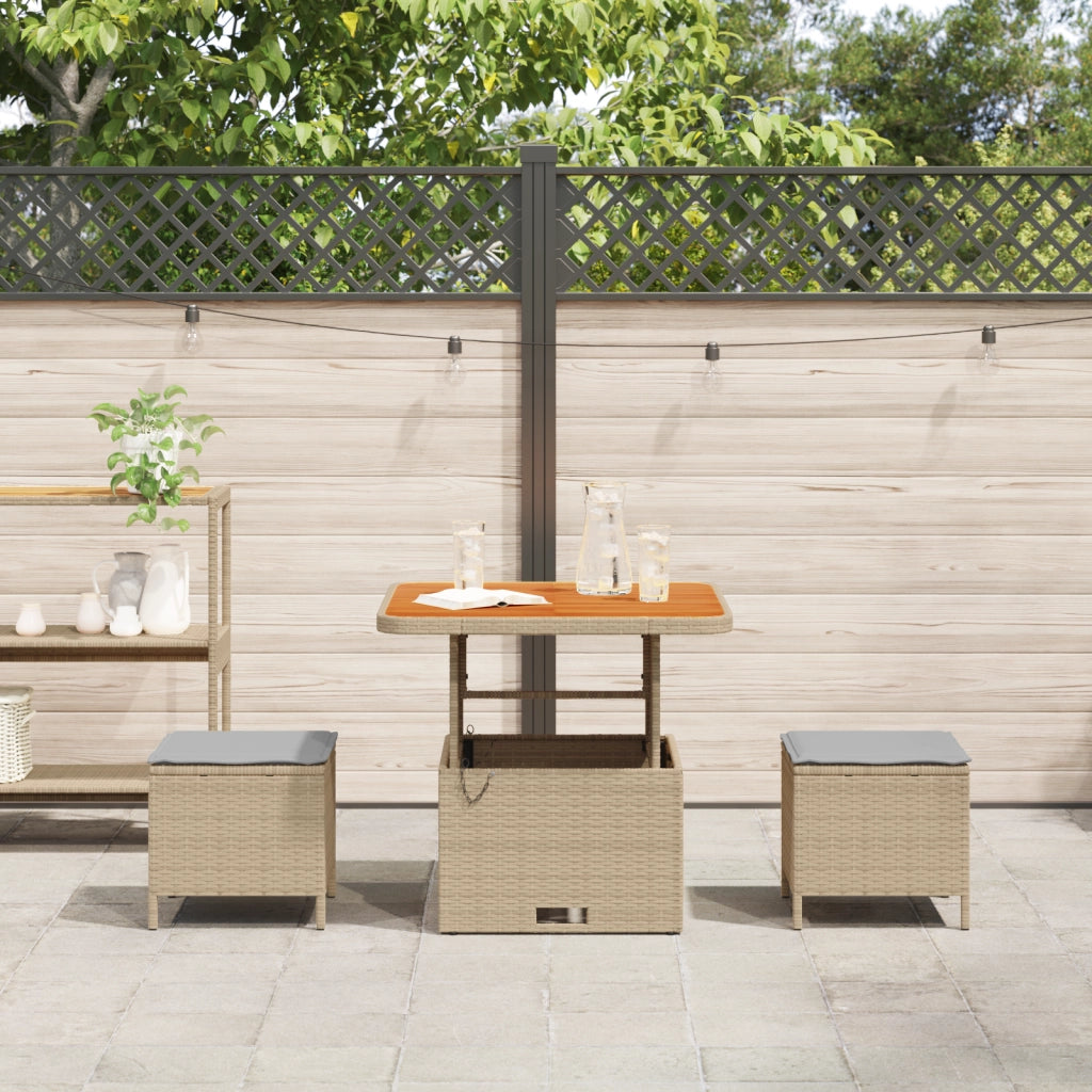 Set da pranzo giardino 3 pezzi con cuscini Beige Poly Rattan Acacia