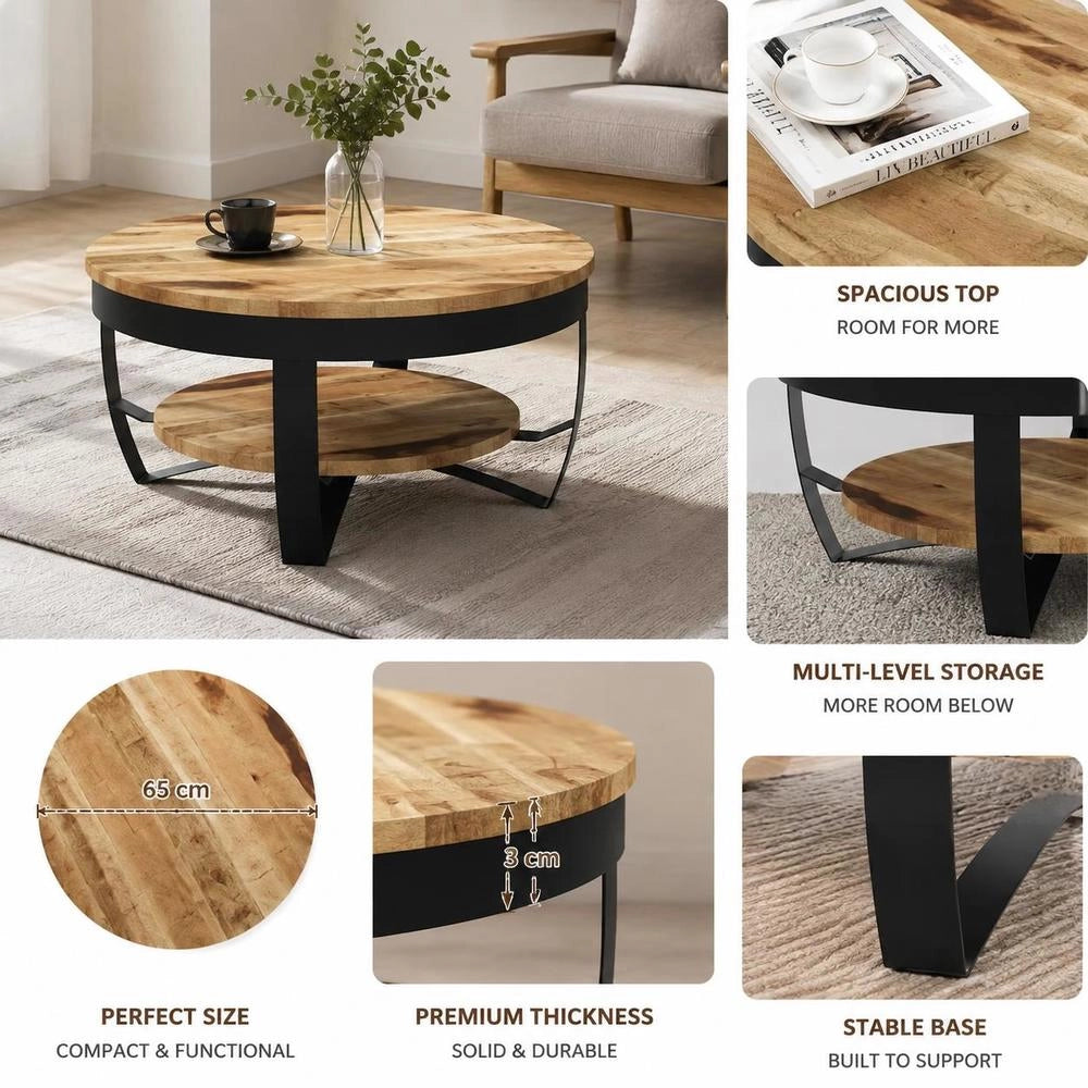Coffee Table Rough Solid Mango Wood 65x32 Cm