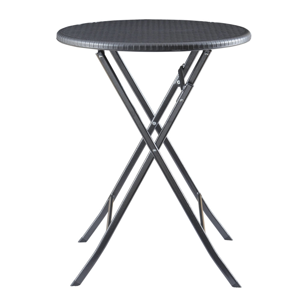 Tavolo da Picnic Mark Pieghevole Ø60 x 74 cm Nero Effetto Rattan [en.casa]