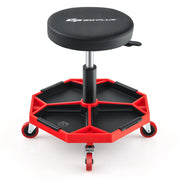 Sgabello meccanico con portata di 150 KG sedile imbottito per garage, Sedia a rotelle regolabile per garage officina Rosso-Deposito utensili Tool