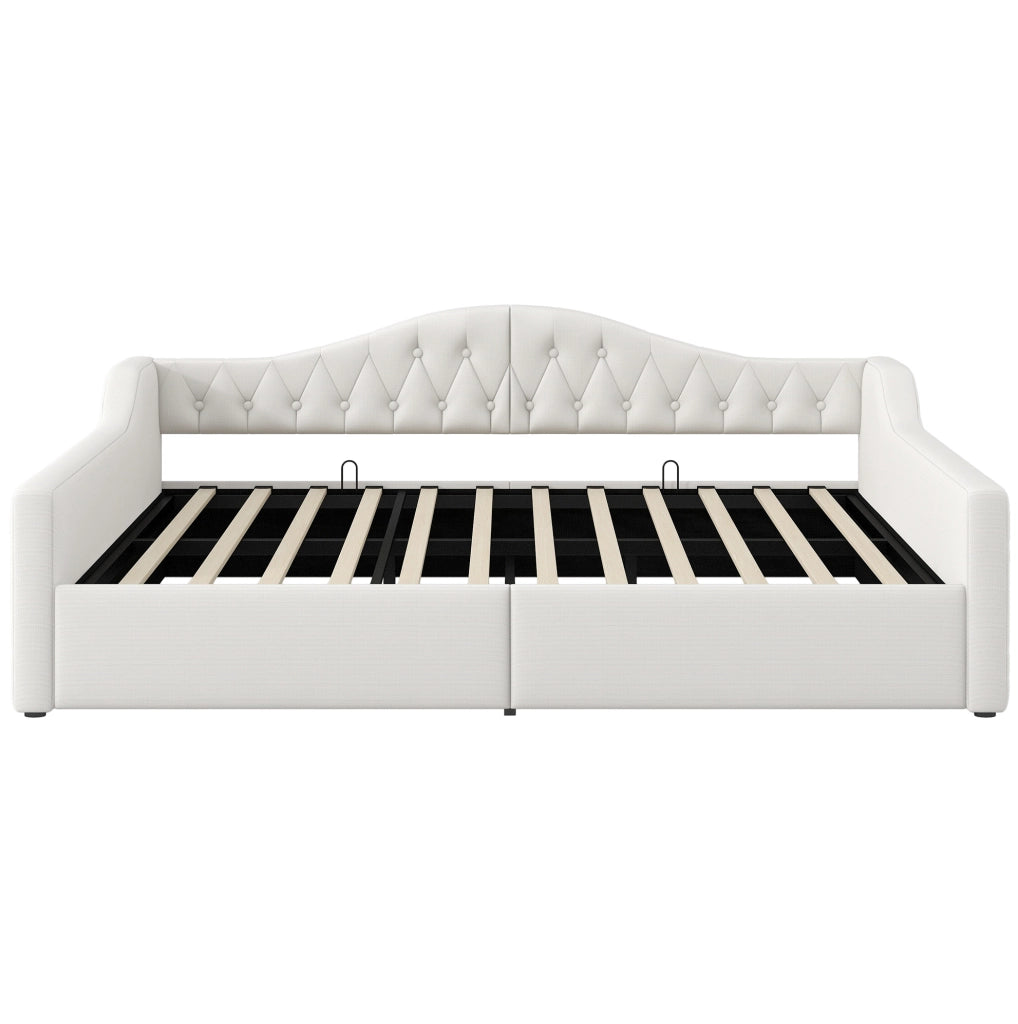 Letto 140x200 cm con LED e contenitore in MDF e compensato beige