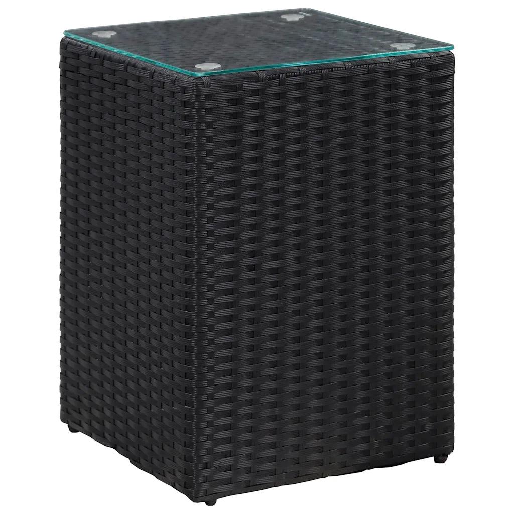 Tavolini Laterale 3 pz | Tavolo laterale con Piano in Vetro Neri in Polyrattan