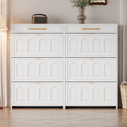 Scarpiera moderna bianca 140x25x123;5 cm in MDF con 12 ripiani aperti e 2 cassetti