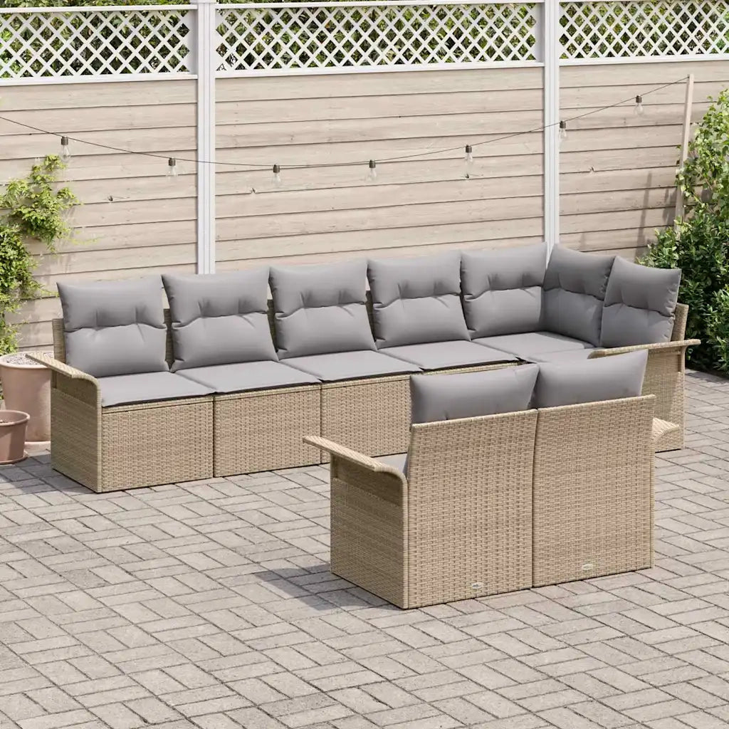 Set Divano da Giardino con archiviazione 8 pcs Beige polyrattan