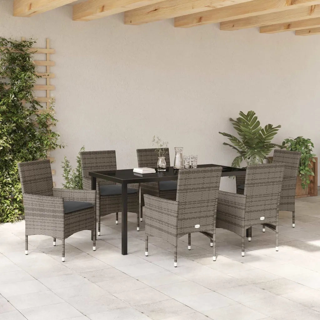 Set da Pranzo per Giardino con cuscino 7 pcs Grigio polyrattan
