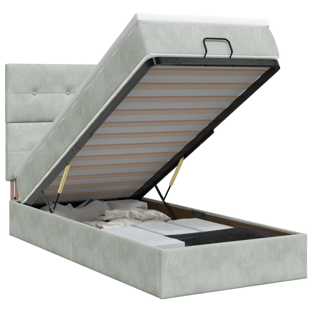 Letto ottomano con materasso Grigio Chiaro 100 x 200 cm Velluto 3457701