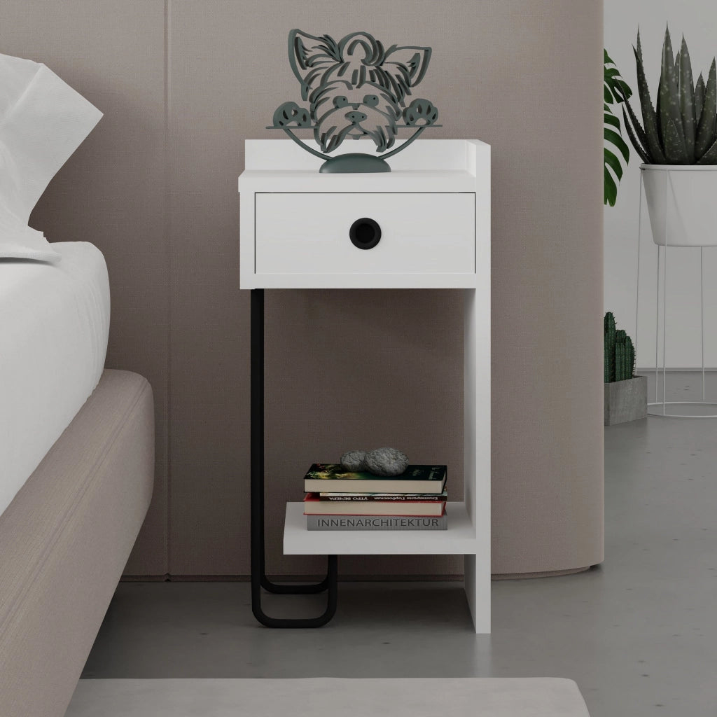 Comodino diritto in legno "Sirius" - 32 x 30 x 61 cm - Bianco