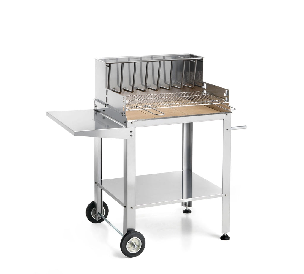 Barbecue a Legna o Carbone Ompagrill Graticola in Tondino di Acciaio Cromato Rivestimento Interno Refrattario e