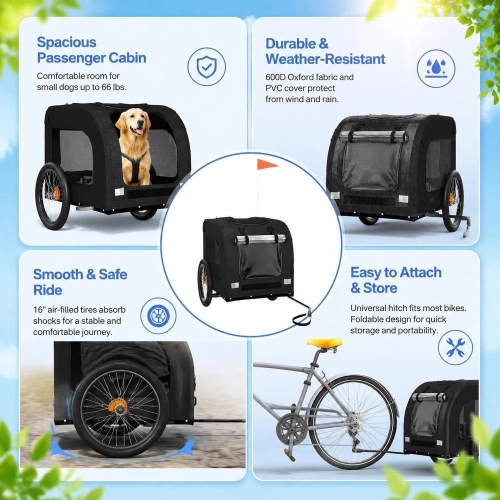 Bicycle Trailer For Dogs, Black Oxford Fabric And Iron