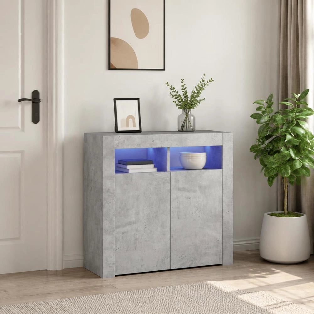 Sideboard With LED Lights, Concrete Grey, 80x35x75 Cm
