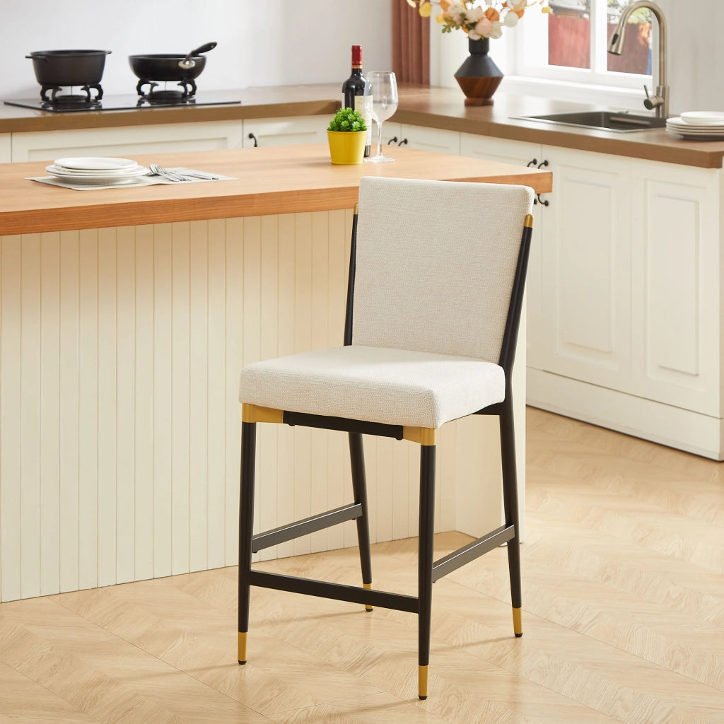 Set di 2 sgabelli da bancone scandinavi beige e nero-oro