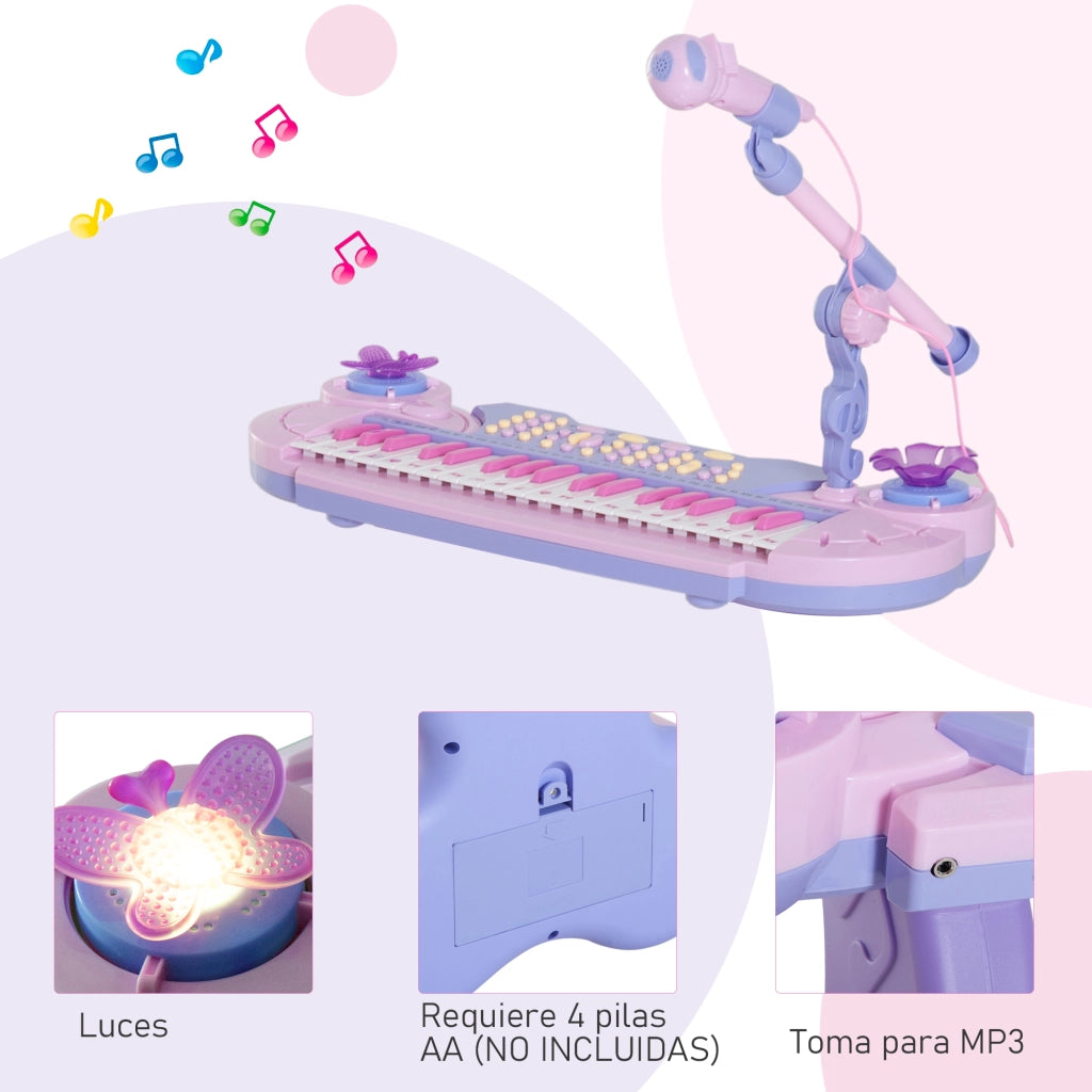 Pianoforte Giocattolo Elettronico 37 Tasti per Bambini ¨C zephmum ¨C Rosa con Microfono, Sgabello, Luci e 22 Canzoni