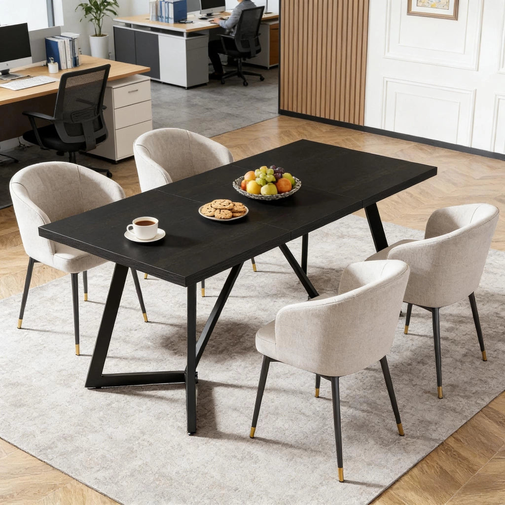 Tavolo da pranzo rettangolare nero in MDF con gambe in metallo 180x80x75 cm