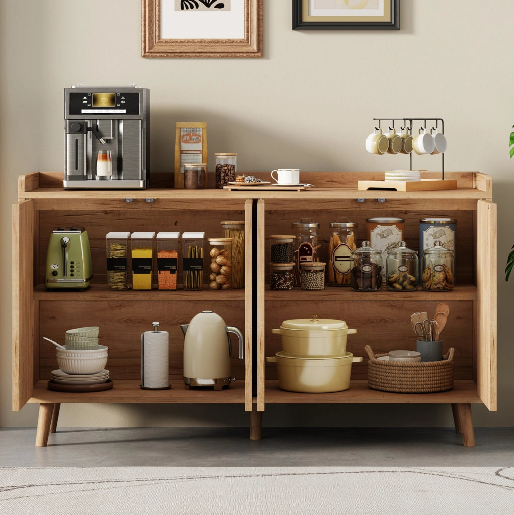 Credenza da cucina con 4 ante e ripiani regolabili 140x40x84 cm in MDF naturale