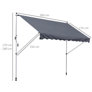 Tenda da Sole a Muro 300x150 cm in Metallo e Poliestere Grigio