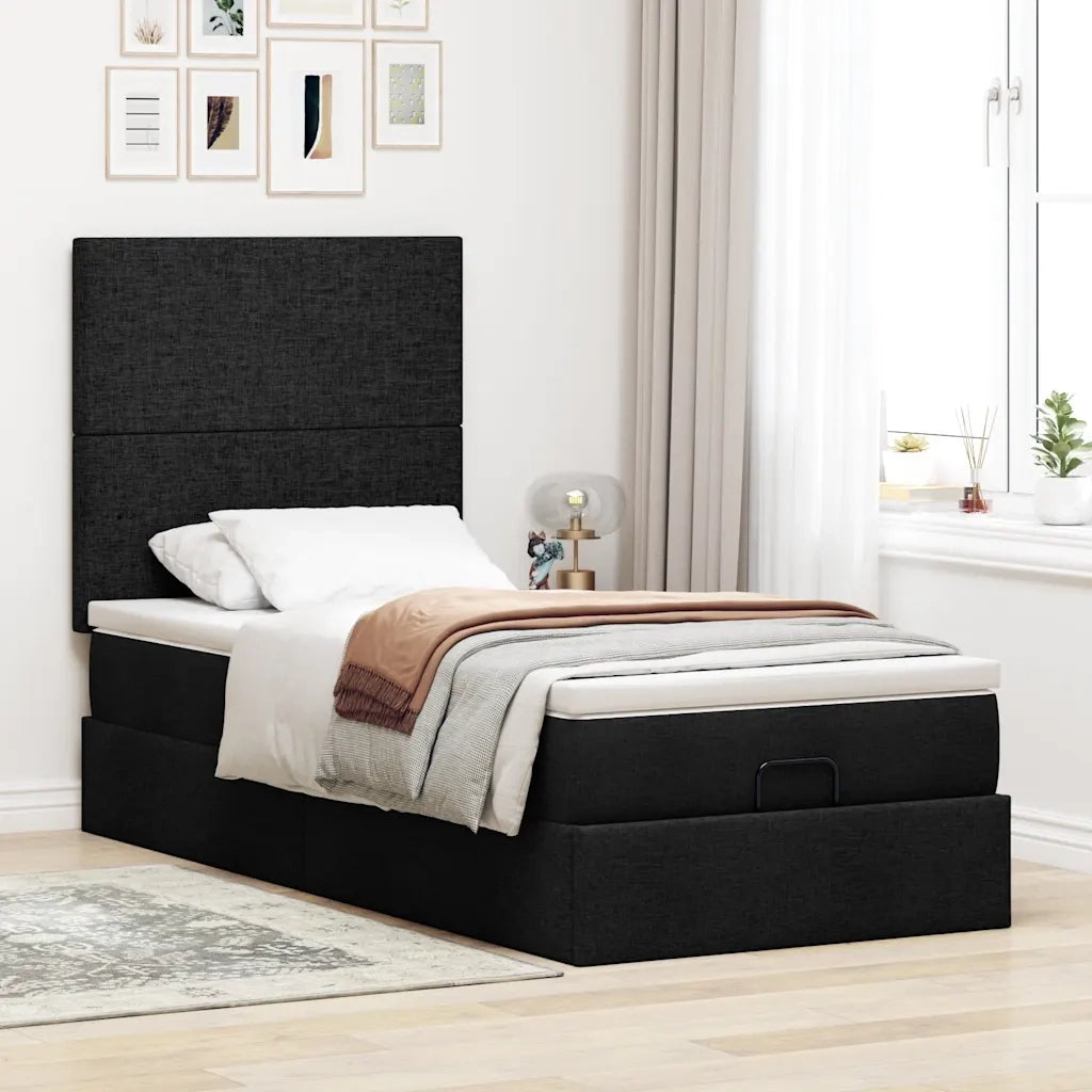 Struttura Letto Pouf con Materasso Nero 90x190 cm in Tessuto 3313038