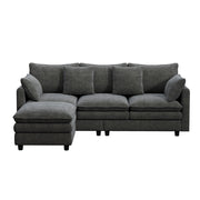 Divano angolare reversibile 3 posti con chaise longue mobile; 4 cuscini e 3 schienali in chenille grigio