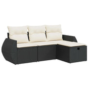 Set Divani da Giardino 4 pz | Set Salotto da Giardino con Cuscini Nero in Polyrattan
