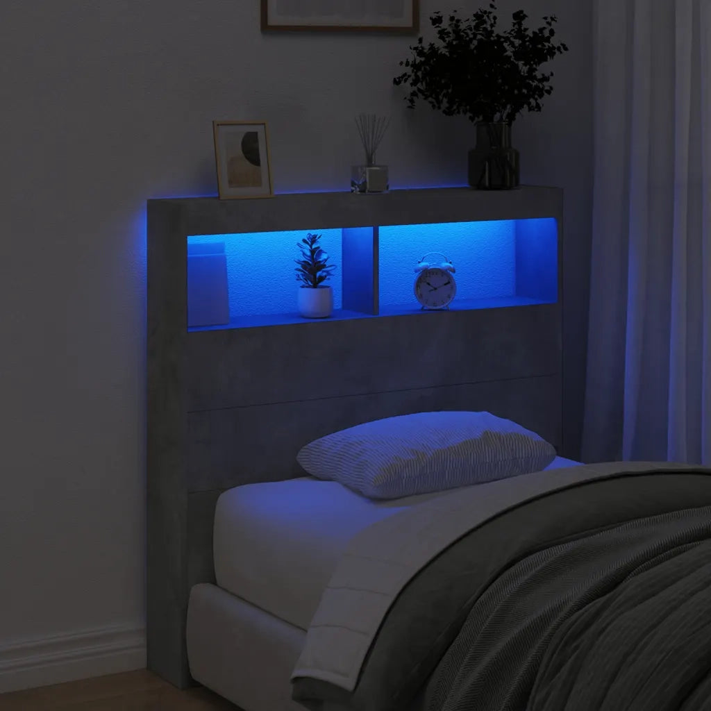 Testiera con Contenitore a LED Grigio Cemento 100x17x102 cm 839185