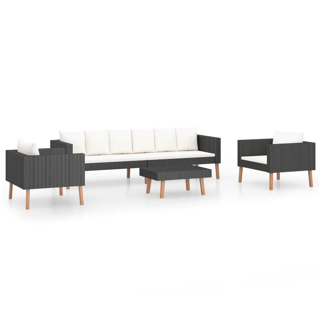 Set Divani da Giardino 4 pz con Cuscini in Polyrattan Nero cod mxl 41776