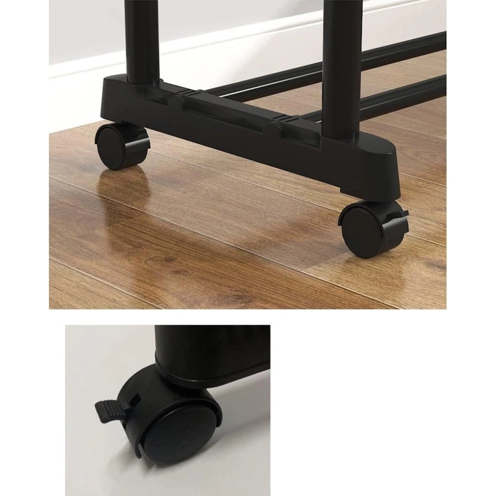 Trade Shop - Stand Appendiabiti Attaccapanni Abiti Stender Barra Doppio Con Ruote Freno Nero -