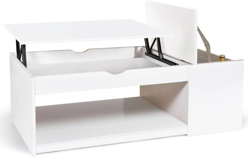 Tavolino ELEA rettangolare alzabile con cassa in legno bianco