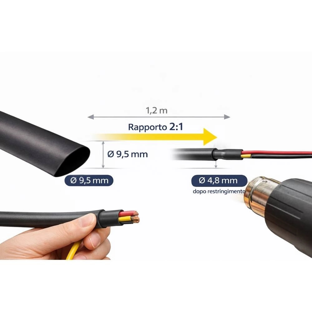 Raytech rgpo-b guaina termorestringente nera 1,2 m poliolefina reticolata *** diametro 9,5 millimetri, confezione 1